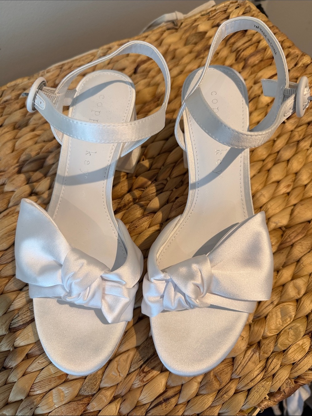 NWT cooper & ella White Satin Bow Ankle-Strap Heels